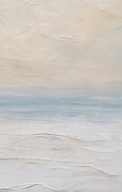 Abstract landscape painting with earthy tones and a soft sky.