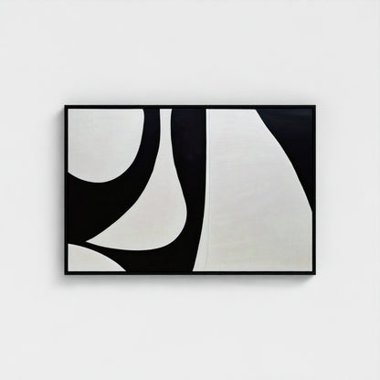 Abstract black and white artwork on a light gray background