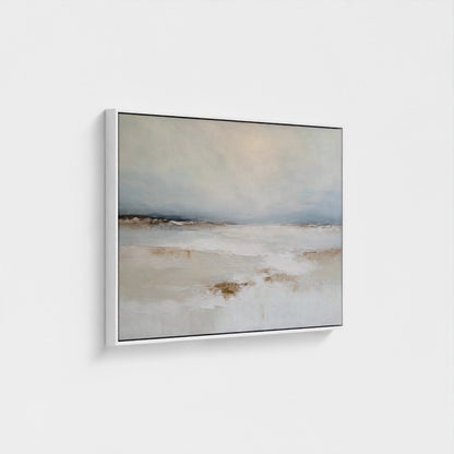 Framed abstract painting on a white wall
