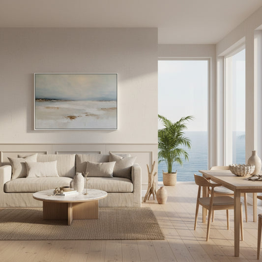 Modern living room with a view of the ocean