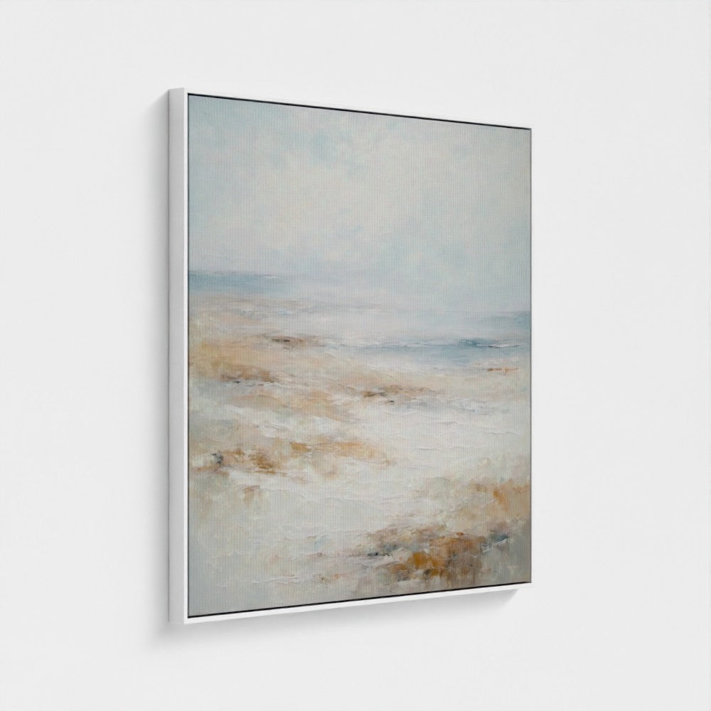 Abstract painting with soft earthy tones on a white background