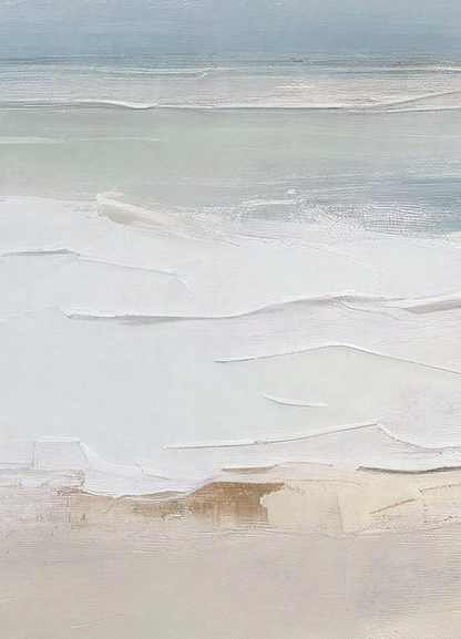 Abstract art with wavy lines in white, gray, and beige tones.