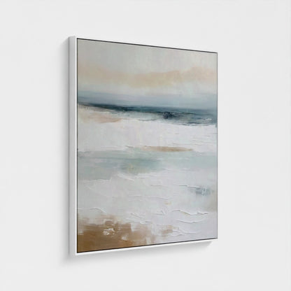Abstract painting with earthy tones on a white wall