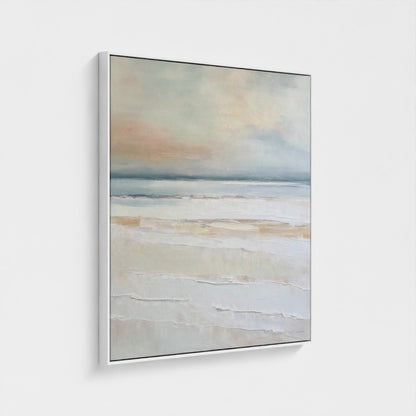 Abstract painting with soft colors on a white wall