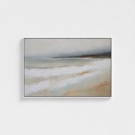 Framed abstract art piece on a white wall