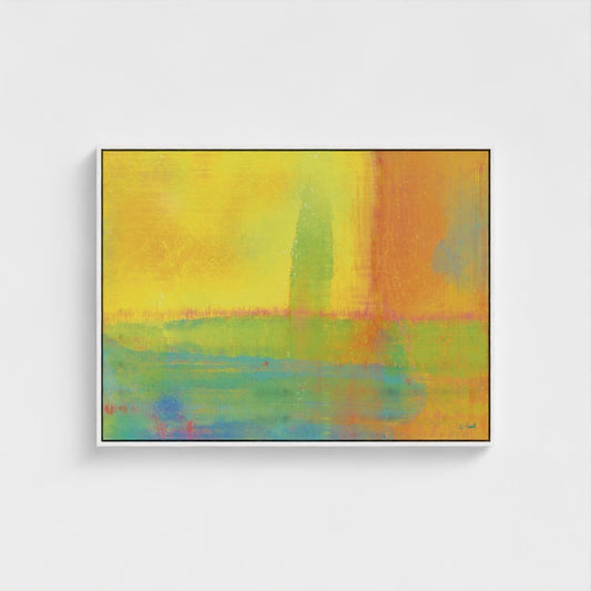Abstract painting with vibrant colors on a white background