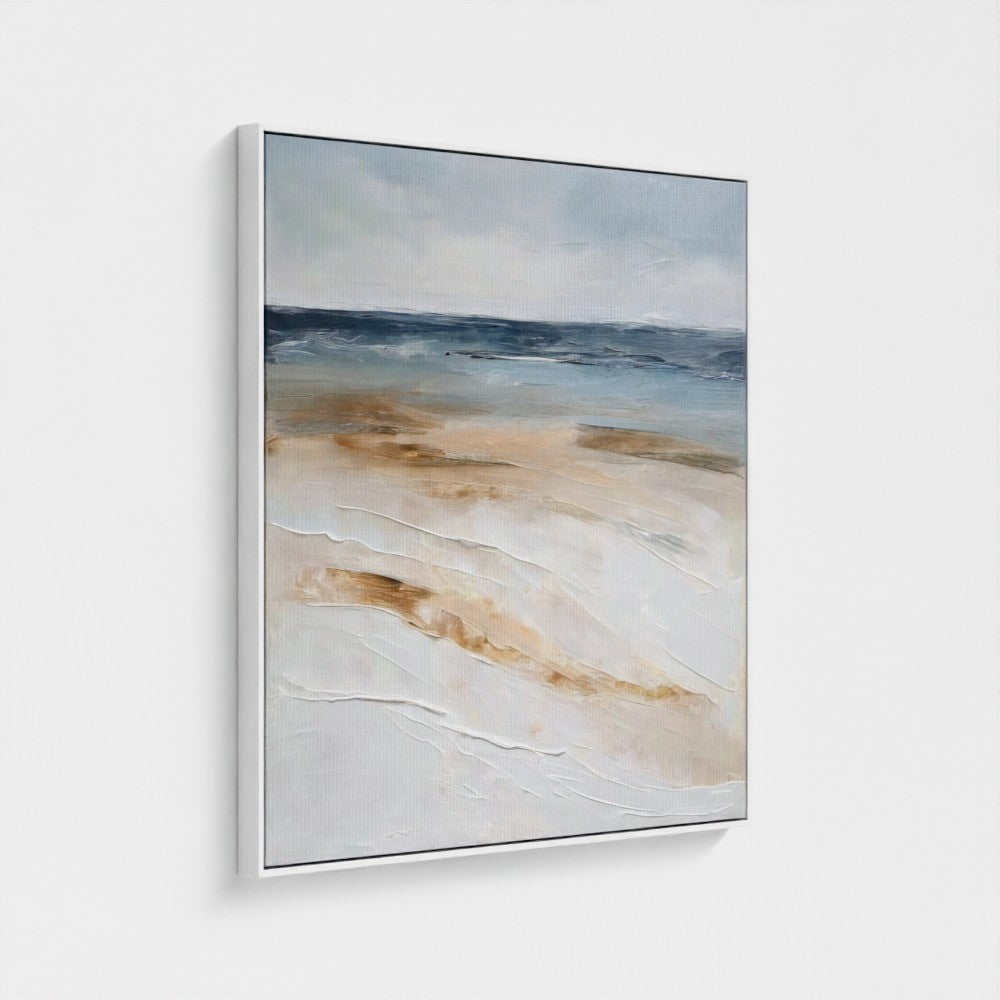 Framed abstract artwork with wavy patterns on a white background