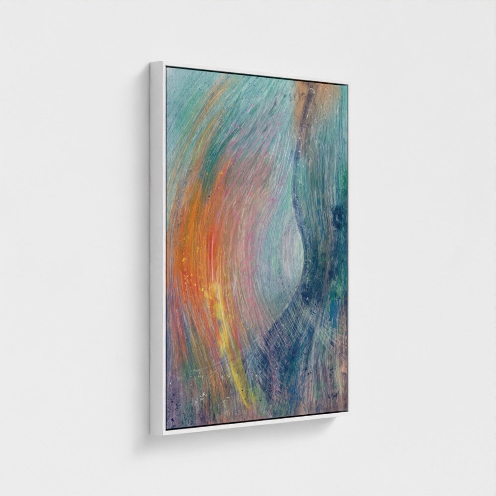 Abstract painting with swirling colors on a white background