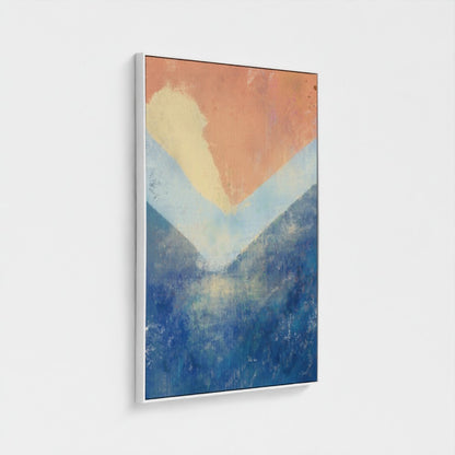 Abstract painting with geometric shapes on a light gray background