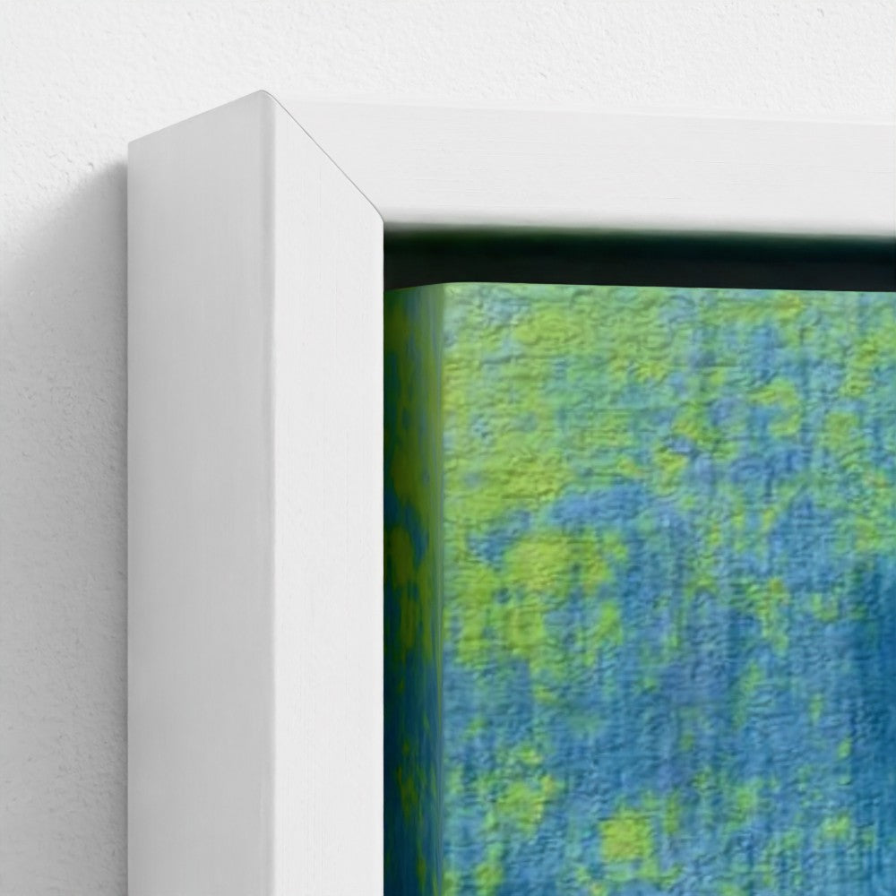 Close-up of a textured blue and green surface with a white frame.