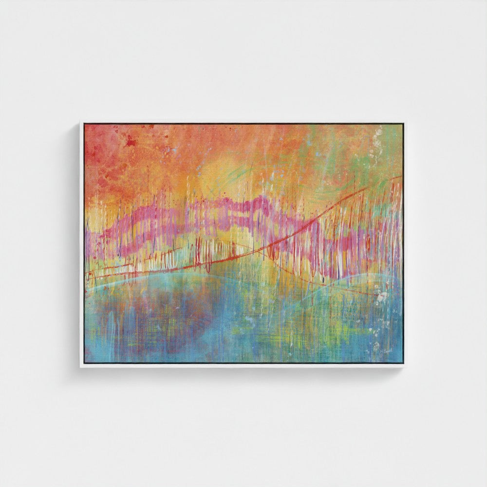 Abstract painting with vibrant colors on a white background