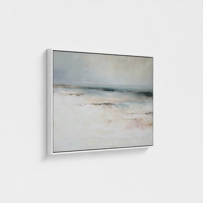 Framed abstract painting on a white wall