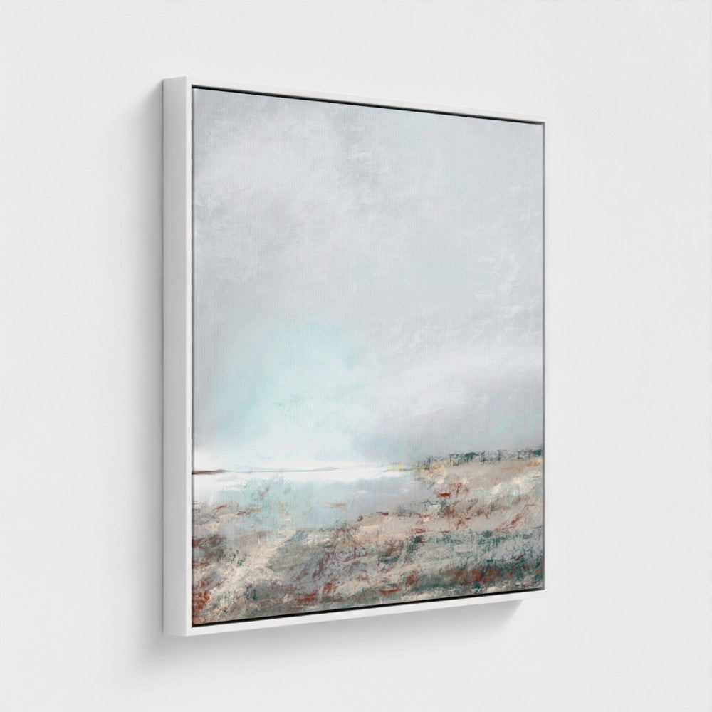 Framed abstract artwork with a gradient of blue and gray tones on a white background