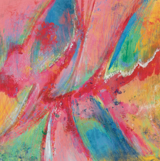 Abstract painting with vibrant colors and dynamic brush strokes