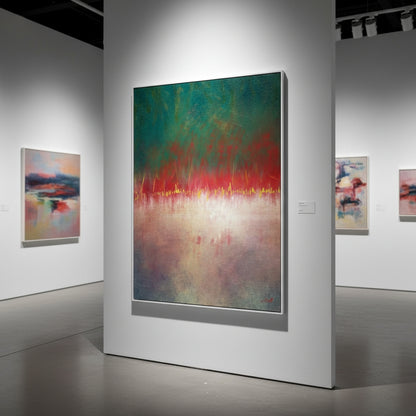 Art gallery with abstract painting on a white wall