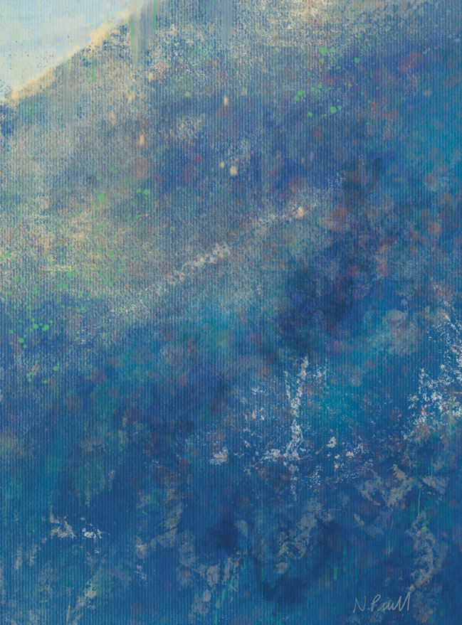 Abstract painting with blue and green hues