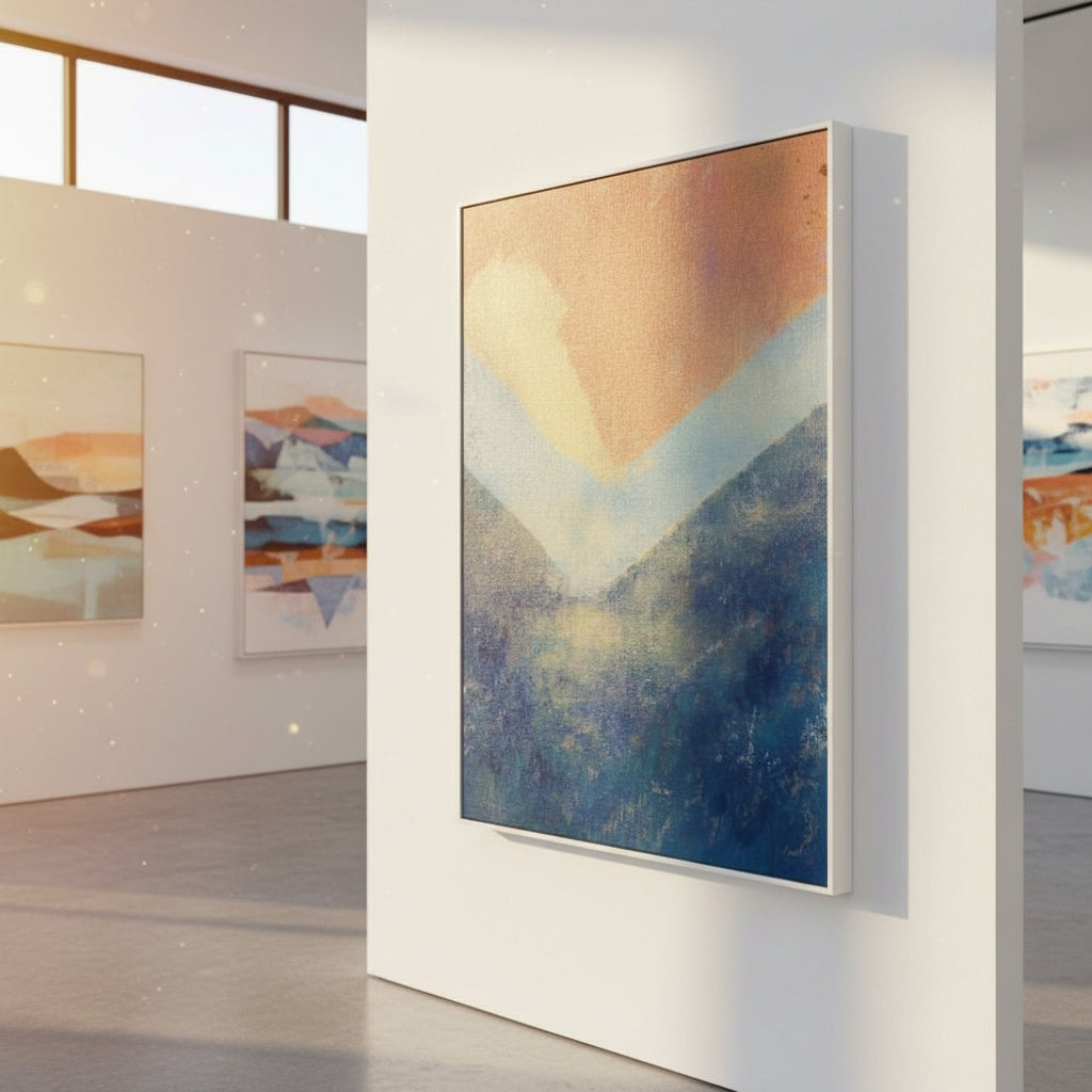 Abstract art piece on a wall in an art gallery setting