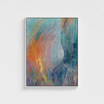 Abstract painting with swirling colors on a white background