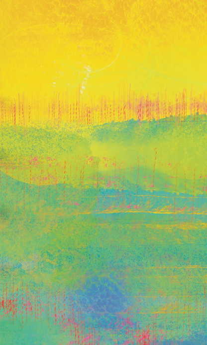 Abstract multicolored pattern with yellow, green, and blue hues.