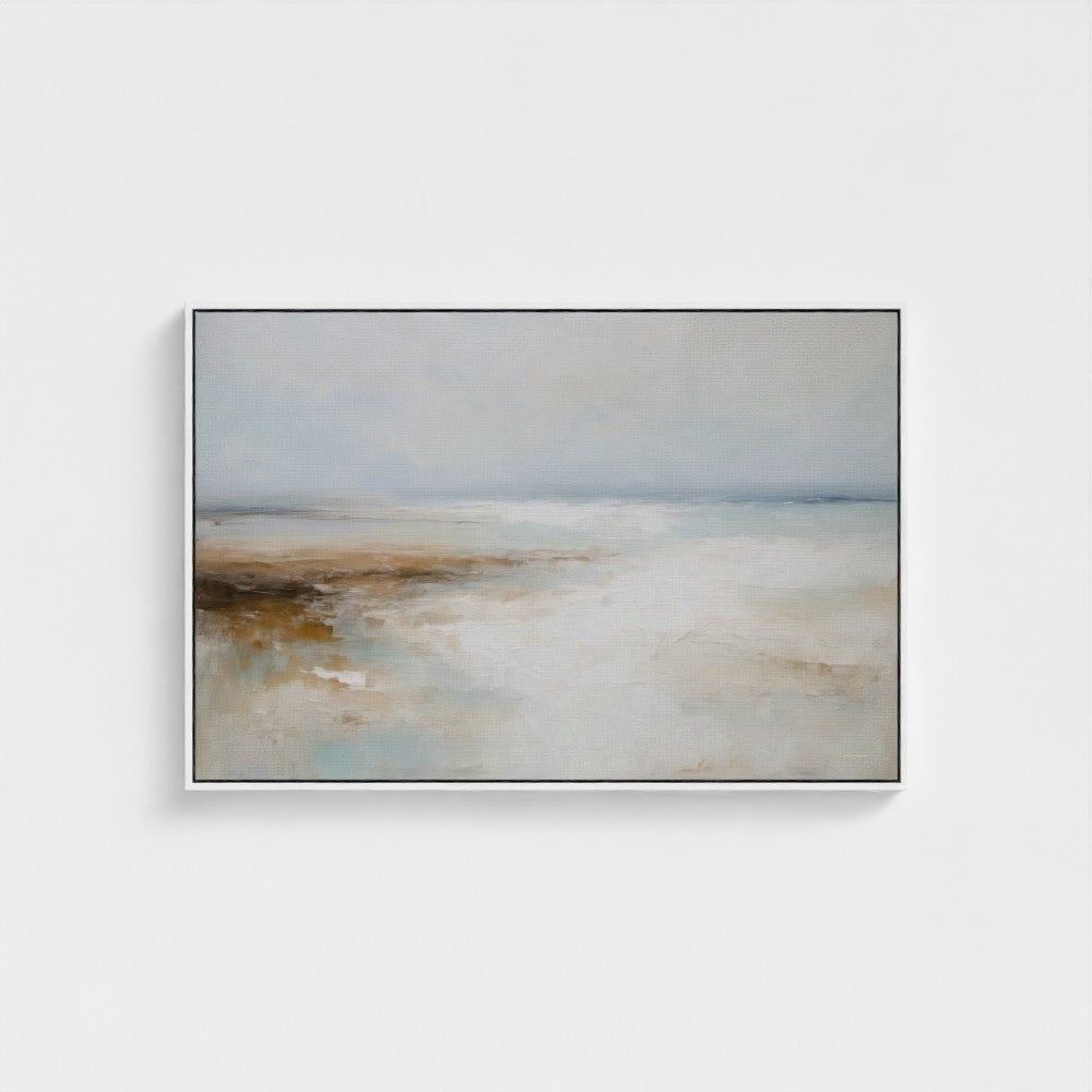Abstract painting with earthy tones on a white wall