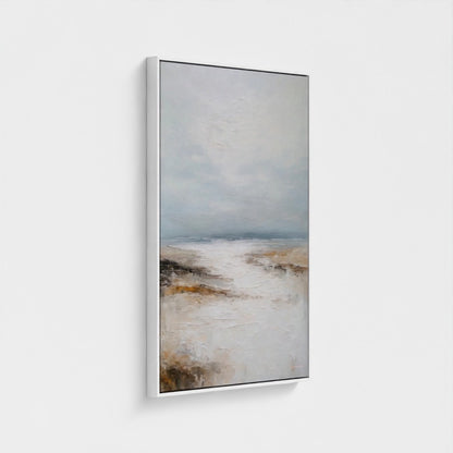 Framed abstract painting on a white wall
