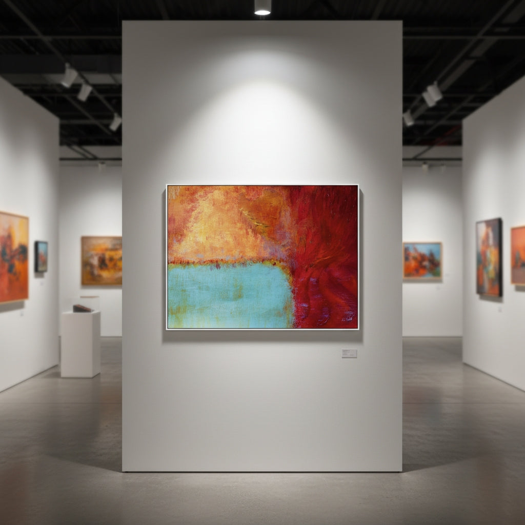 Art gallery with a colorful abstract painting on a white wall