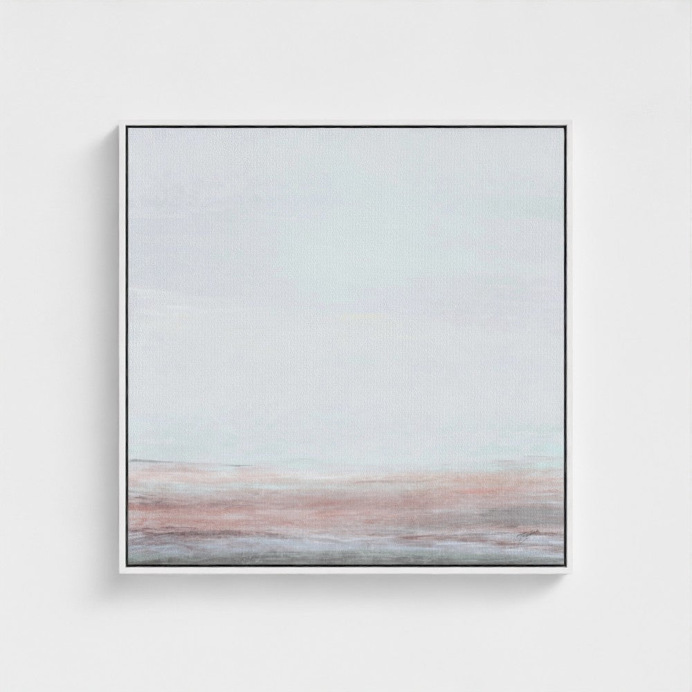 Framed abstract artwork with soft gradient colors on a light gray background