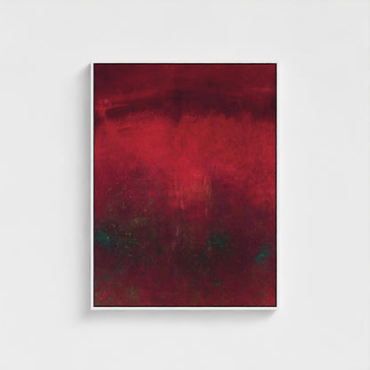 Abstract art piece with red and black colors on a white background