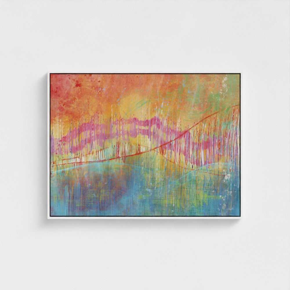 Abstract painting with vibrant colors on a white background