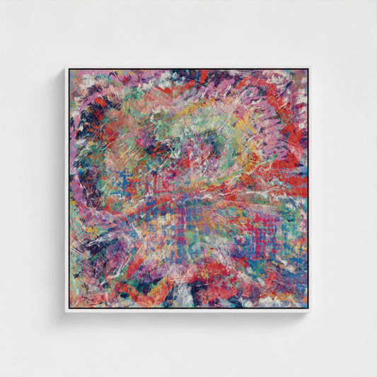 Abstract painting with vibrant colors on a white background