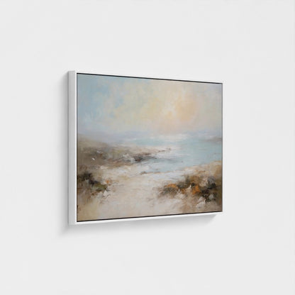 Framed abstract painting on a white wall