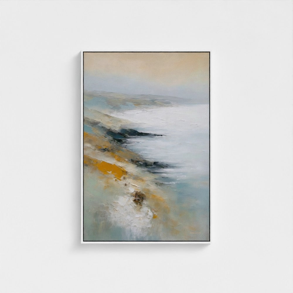 Abstract painting with earthy tones on a white background