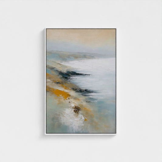 Abstract painting with earthy tones on a white background