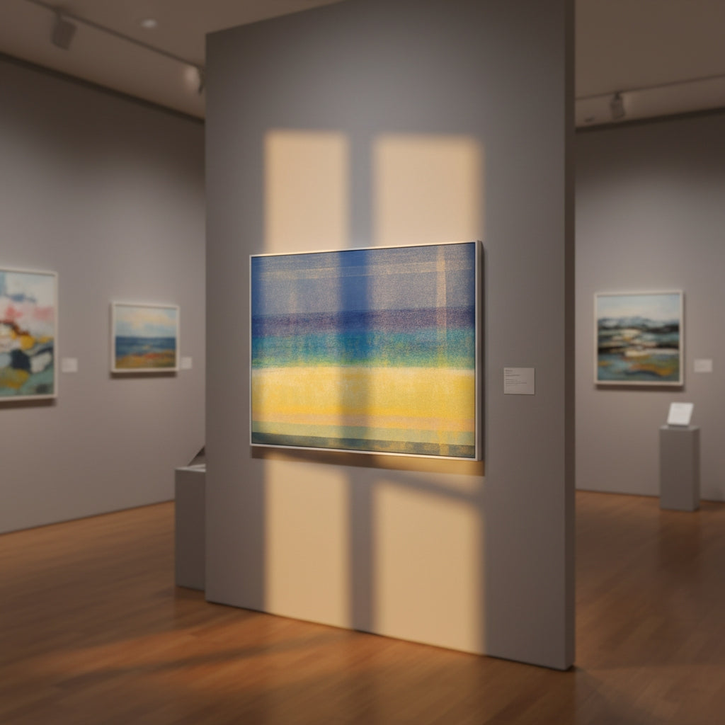 Art gallery with abstract painting on a wall