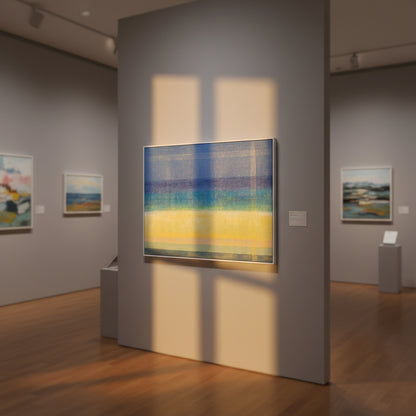 Art gallery with abstract painting on a wall