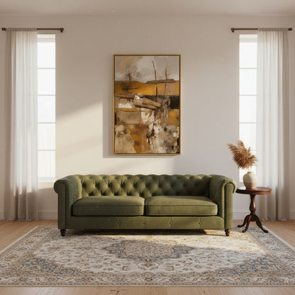 Abstract art piece with earthy tones on a modern living room. wall decor.