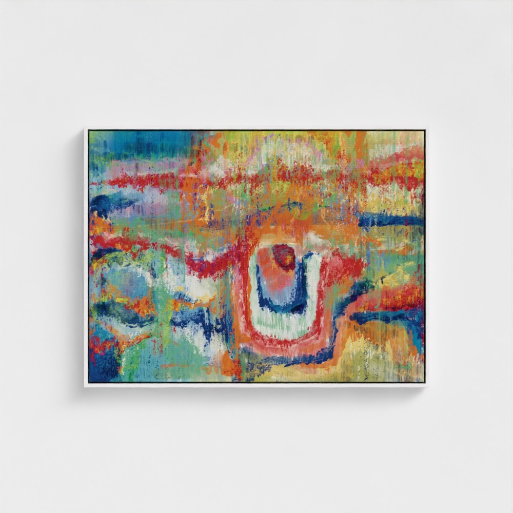 Abstract painting with vibrant colors on a white background