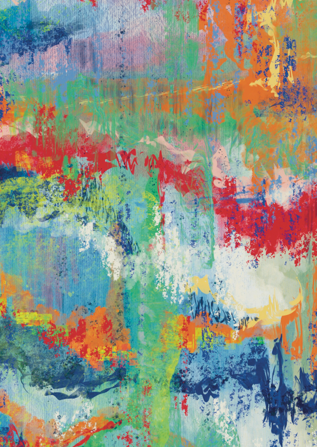 Abstract art with multicolor brush strokes on a textured surface
