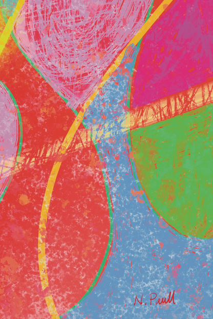 Abstract art with colorful shapes and patterns on a textured background