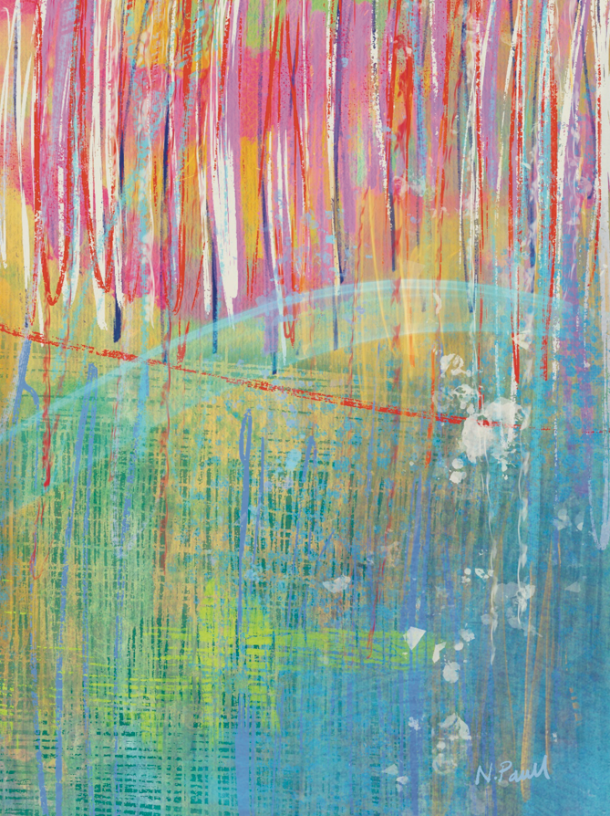 Abstract painting with multicolored brush strokes on a textured surface
