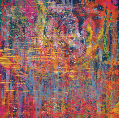 Abstract artwork with vibrant colors and dynamic brush strokes