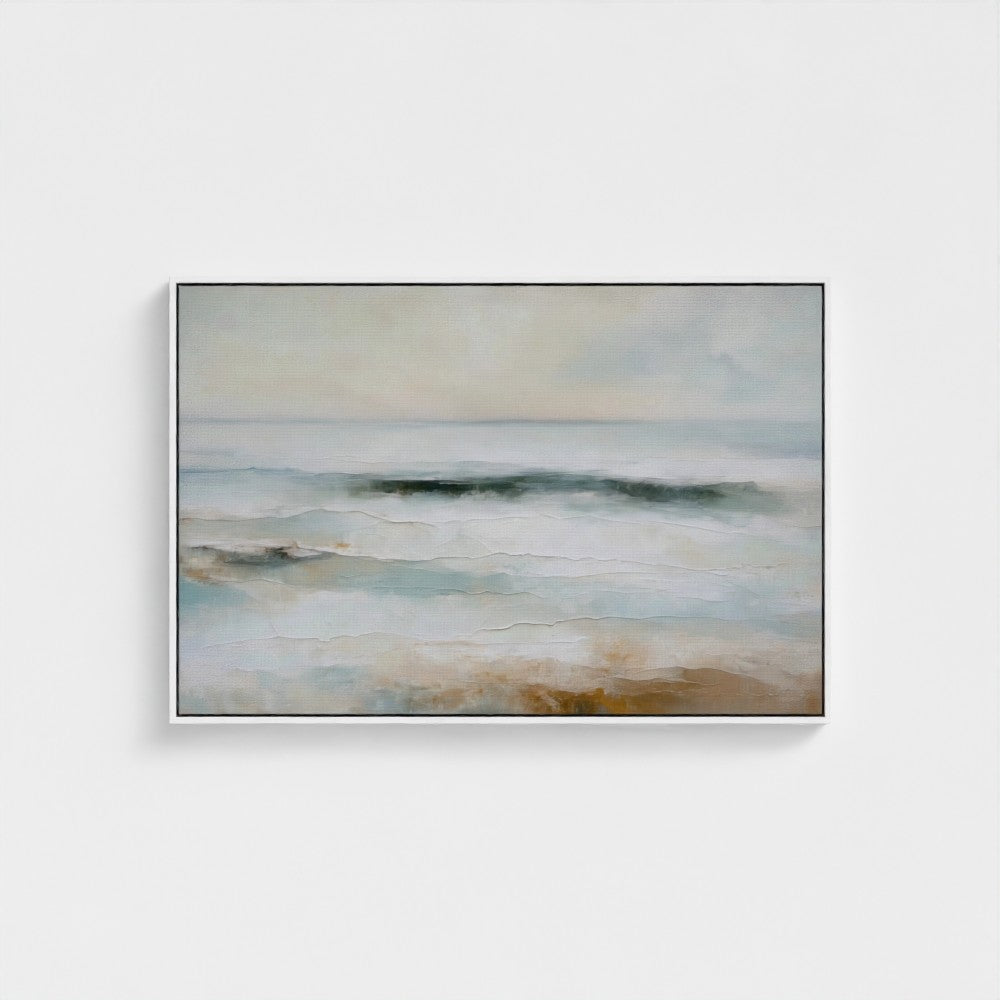 Abstract painting with soft colors on a white wall