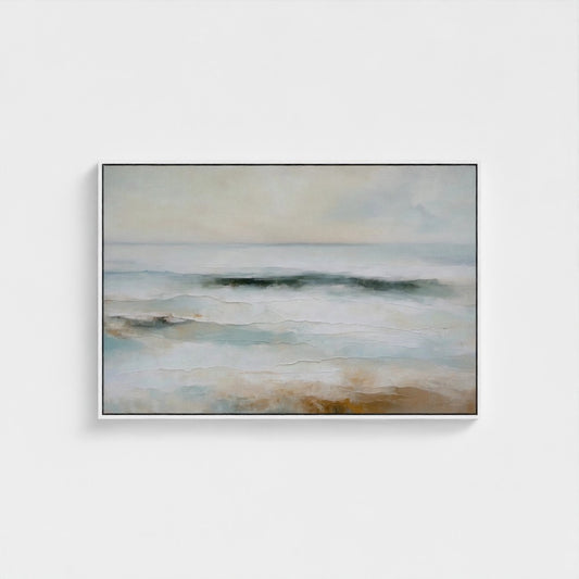 Abstract painting with soft colors on a white wall