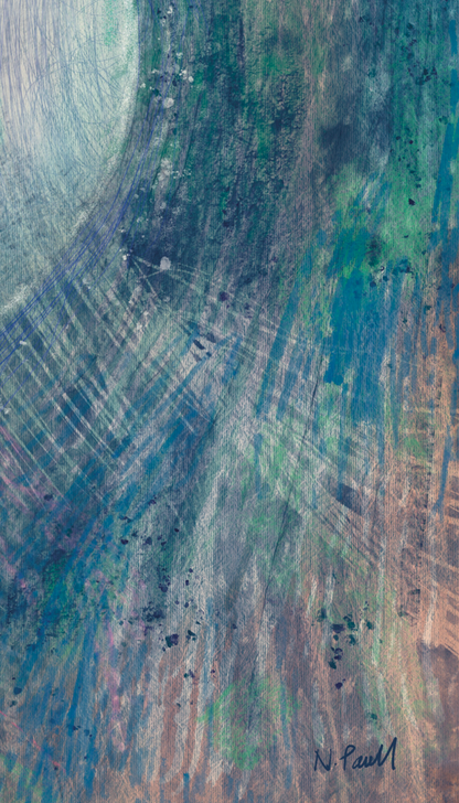 Abstract art with blue, green, and brown hues