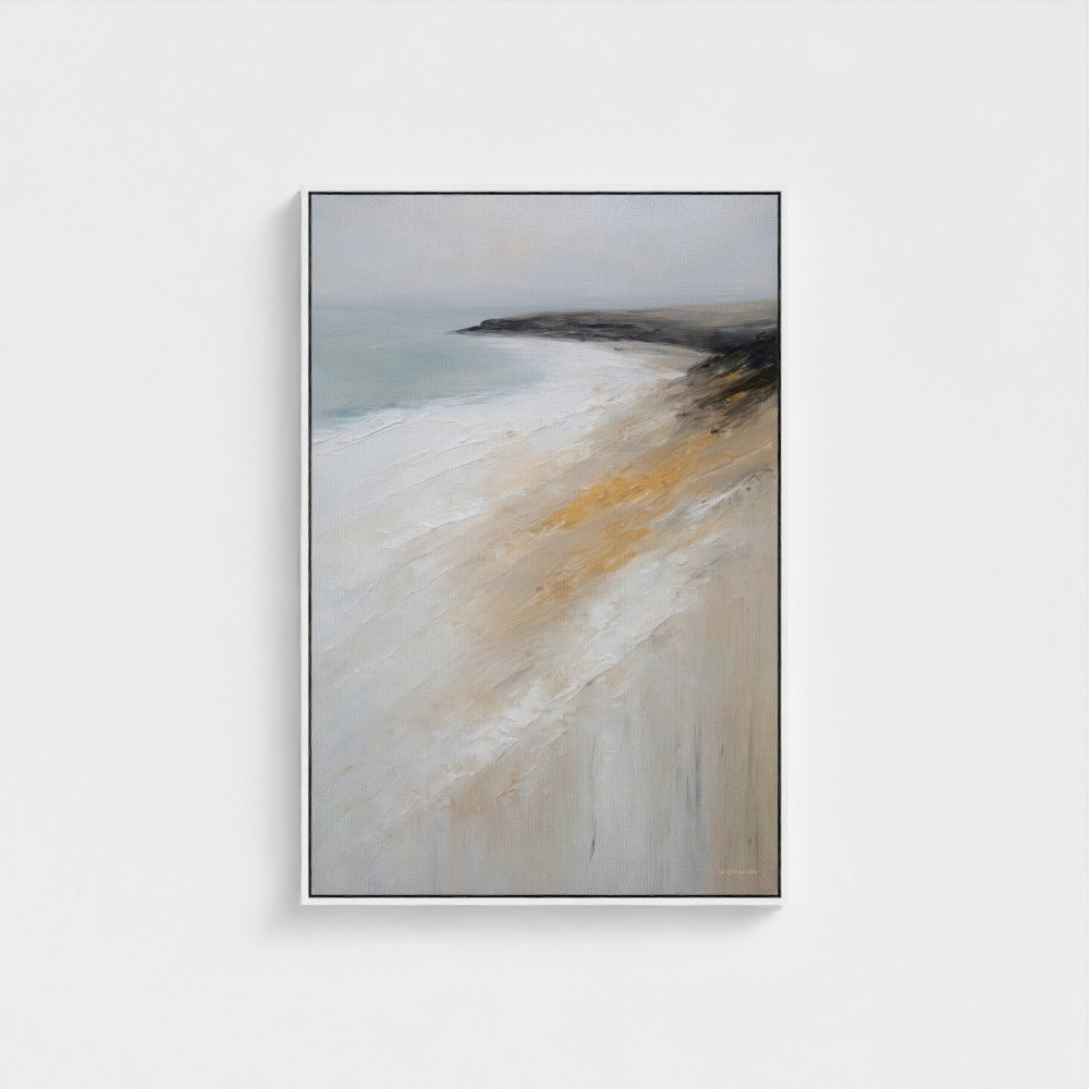 Abstract painting with wavy patterns in neutral colors on a white background