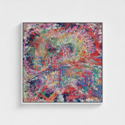 Abstract painting with vibrant colors on a white background