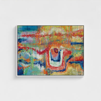 Abstract painting with vibrant colors on a white background