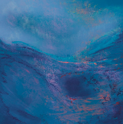 Abstract artwork with swirling blue and purple patterns