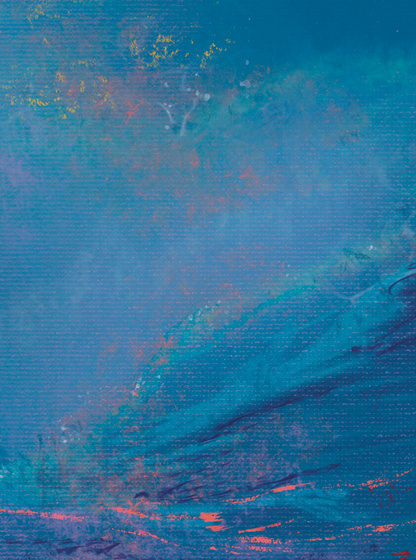 Abstract art with blue and multicolor brush strokes on a textured surface