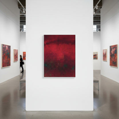Art gallery with abstract red painting on a white wall